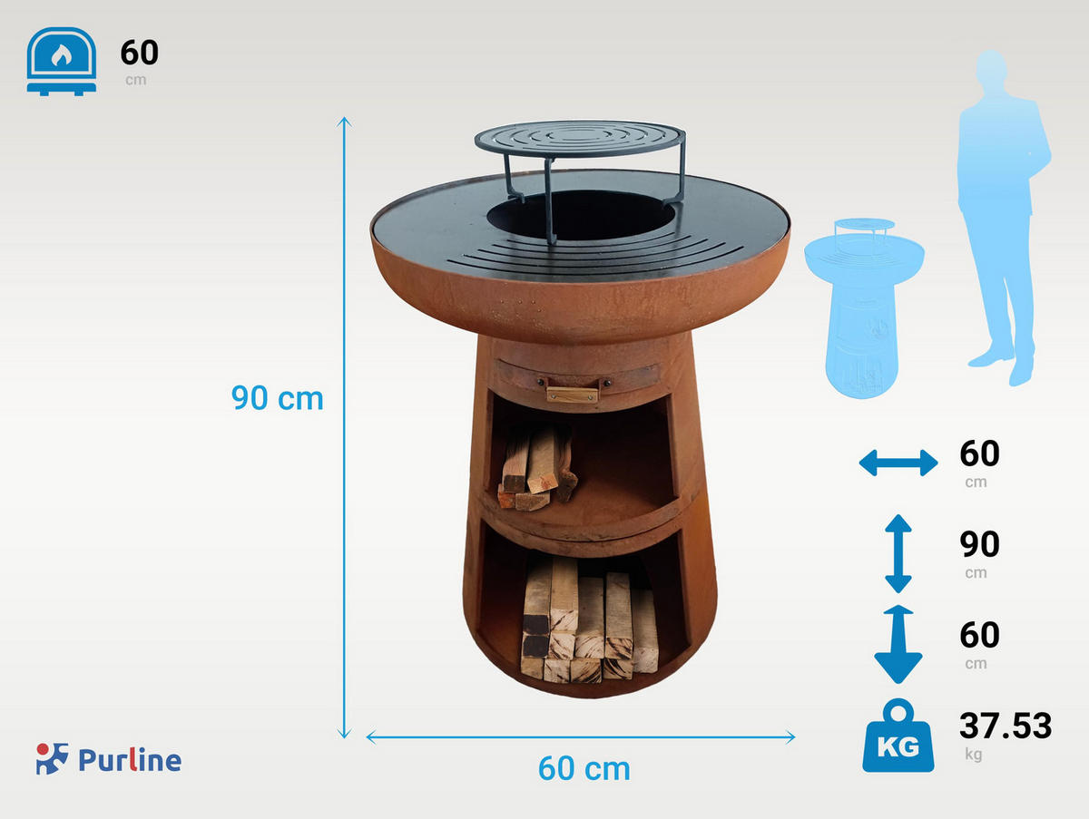 HOLZKOHLEGRILL Feuerschale Braun inkl. Schutzhülle - Braun, Metall (60/90/60cm) - Purline
