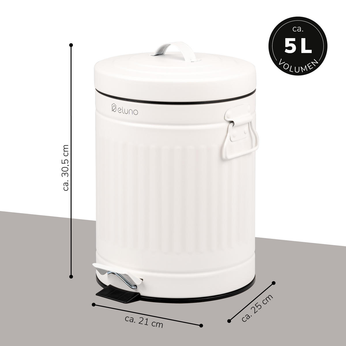 KOSMETIKEIMER Treteimer VINTAGE, 5 Liter, aus Metall, weiß - Weiß, Metall (21/30.5/21cm) - eluno