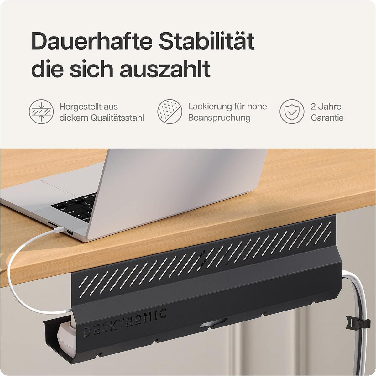 KABELKANAL Schreibtisch Schwarz, 2x43cm, Hochwertiger Stahl - Schwarz, Metall (43/12/10cm) - Desktronic