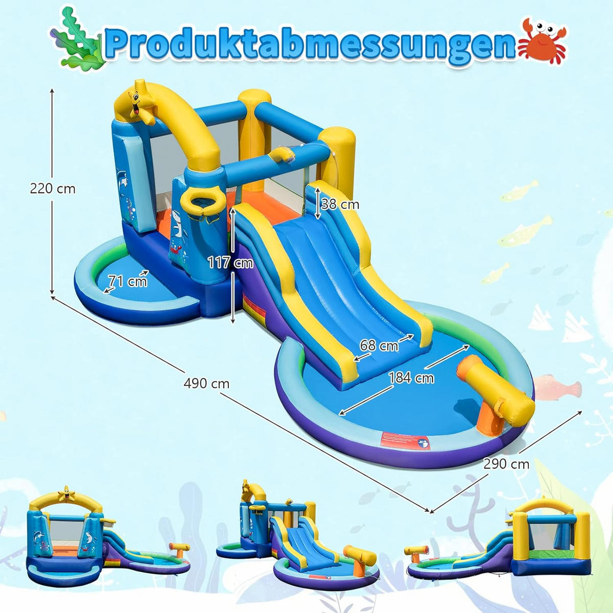 HÜPFBURG 220cm Multicolor - Multicolor, Kunststoff (490/290/220cm) - COSTWAY