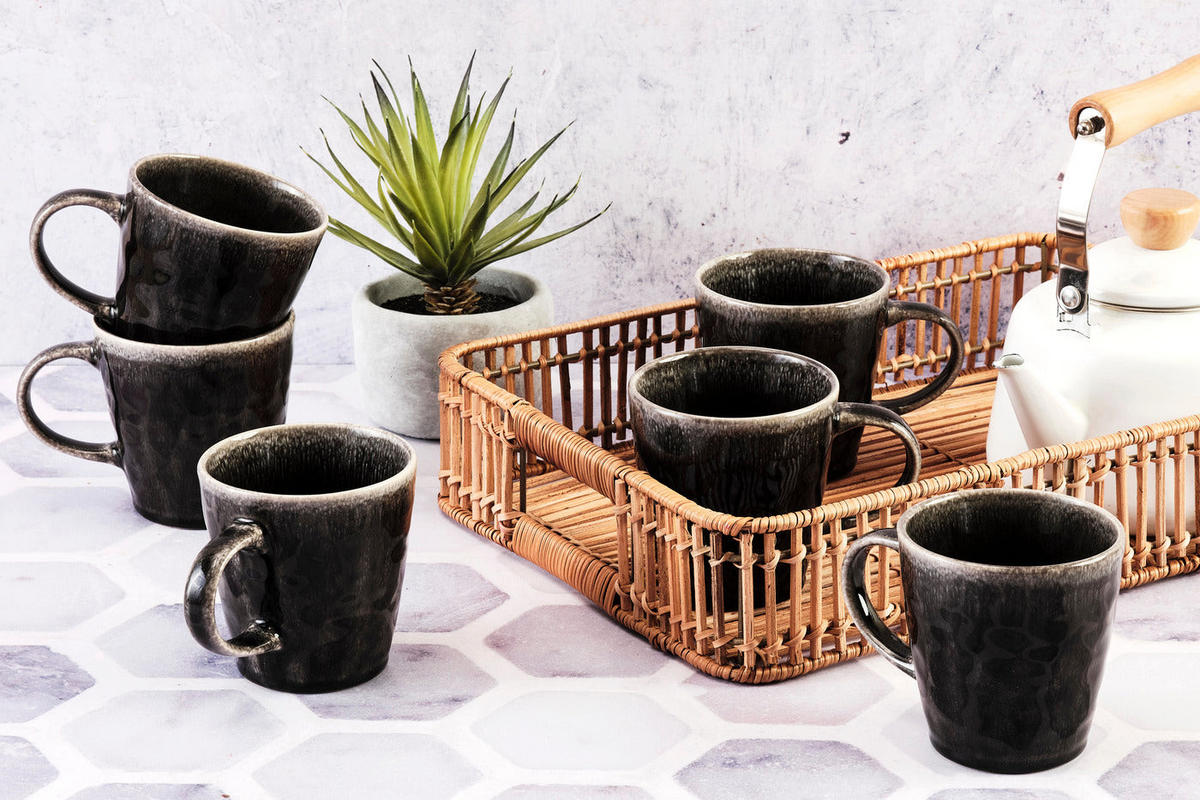 BECHER Moon 400ml - 6er-Set -Tintenfarben - Schwarz, Keramik (0.4L) - Björn