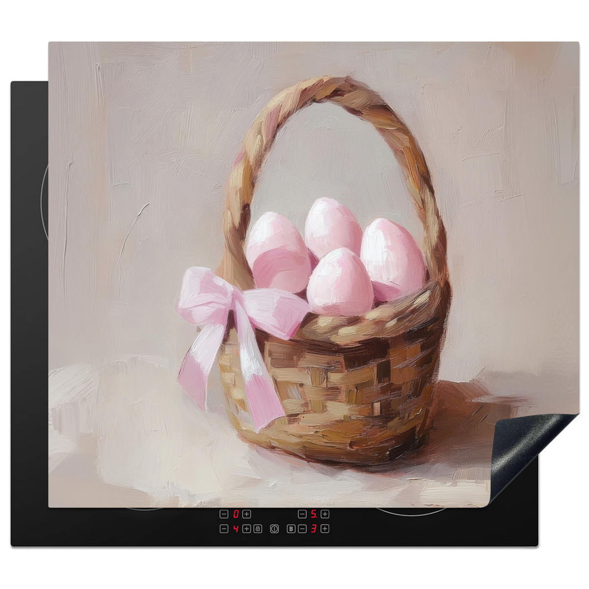 HERDABDECKPLATTE Korb - Eier - Rosa Abdeckung Ceranfeld 58.3x51.3 cm - Beige, Kunststoff (58.3/51.3/0.2cm) - MuchoWow
