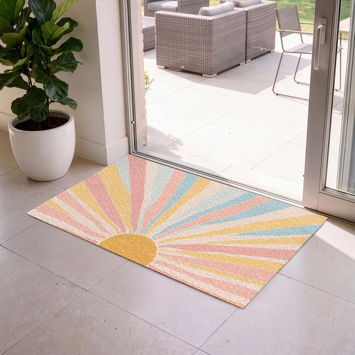 ROHOŽKA Ilustrace - Slunce - Pastelové barvy 120x80 cm - světle růžová, textil/umělá hmota (120/0.4cm) - MuchoWow