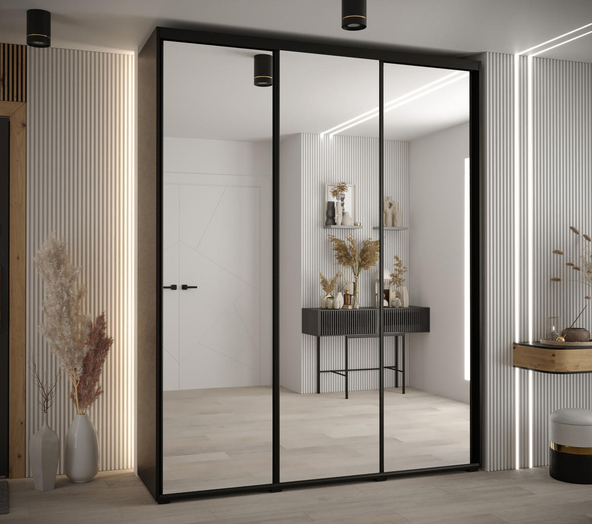 SCHWEBETÜRENSCHRANK 235,2/190/45 3-türig - Schwarz, Holz/Metall (190/235/45cm) - Abiks Möbel