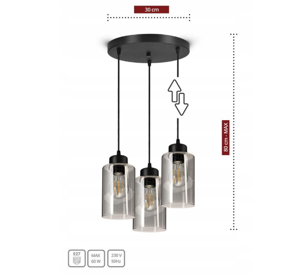 PENDELLEUCHTE TUBE - Transparent/Schwarz, Glas/Metall (30/30/80cm) - kiki design