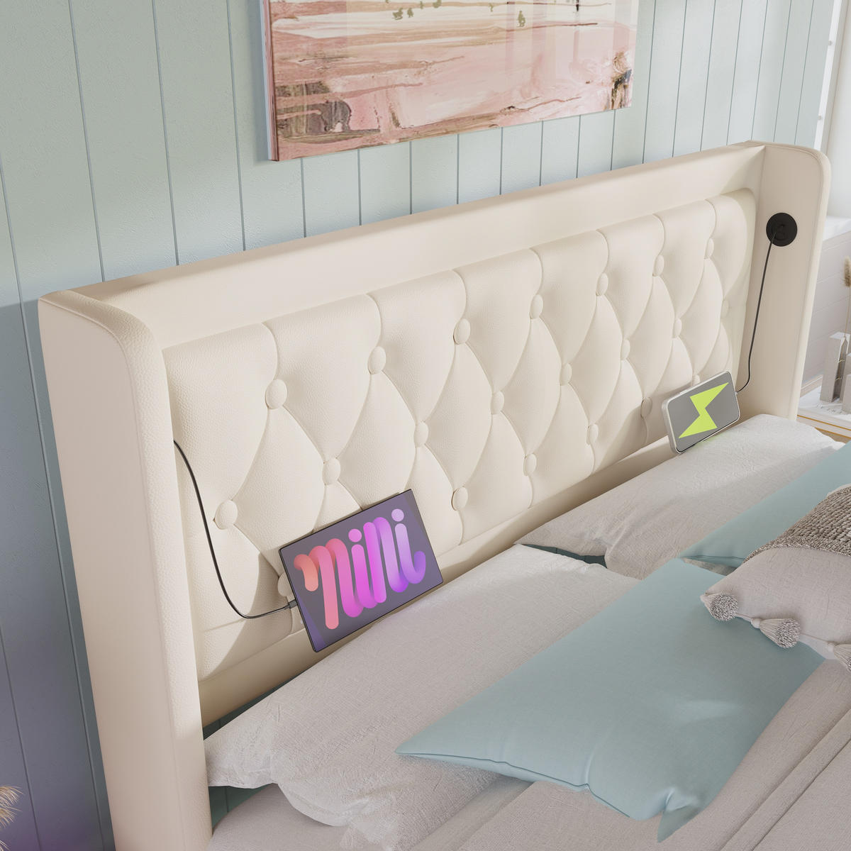 POLSTERBETT 160/200 cm mit hydraulischem Bettkasten, LED & USB/Typ-C, PU Weiß - Weiß, Kunststoff (160/200cm) - Redom