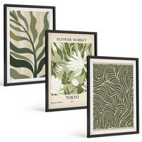 BILDER SET 3er Set - 40x60 cm Schwarzer Rahmen - Pflanzenmuster, Boho-Dekorationen - Schwarz, Kunststoff (40/60cm) - TULUP