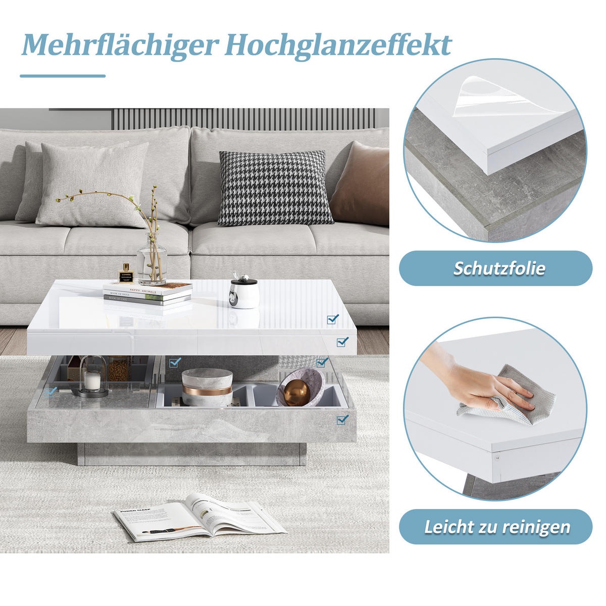 COUCHTISCH DE-105 Drehbar Weiß - Weiß, Holzwerkstoff (70/70/36cm) - ComfortXL