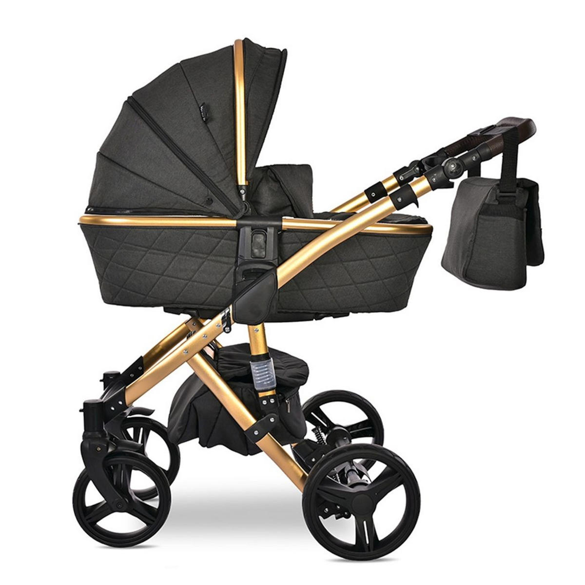 KOMBIKINDERWAGEN Rimini Premium schwarz gold Sportsitz Tragewanne Moskitonetz verstellbar - Schwarz, Metall (112/60/117cm) - Lorelli
