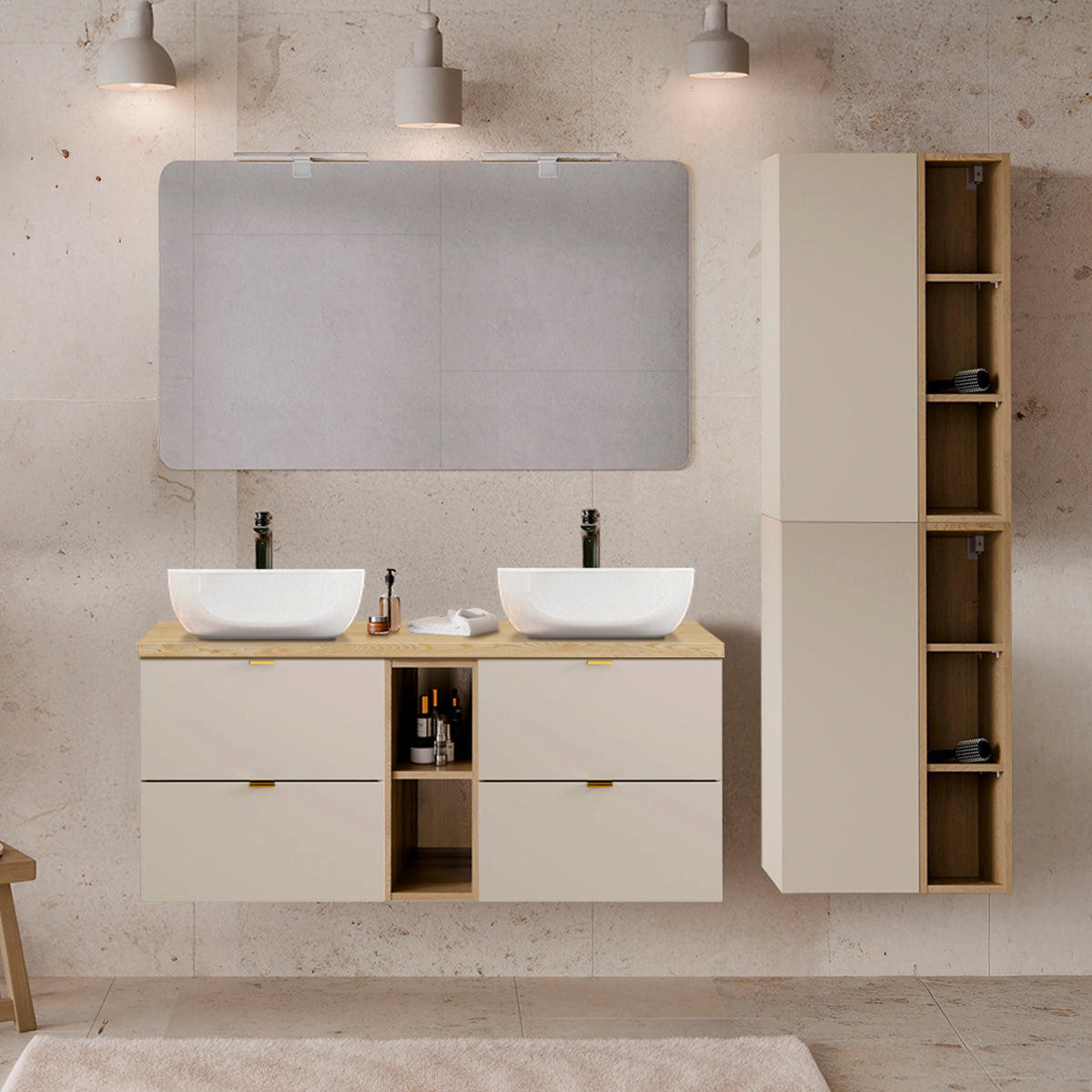 BADMÖBEL 120.6cm Azel 2er-Set Kaschmir - Beige, Holzwerkstoff (120.6/52/46cm) - Petits-meubles