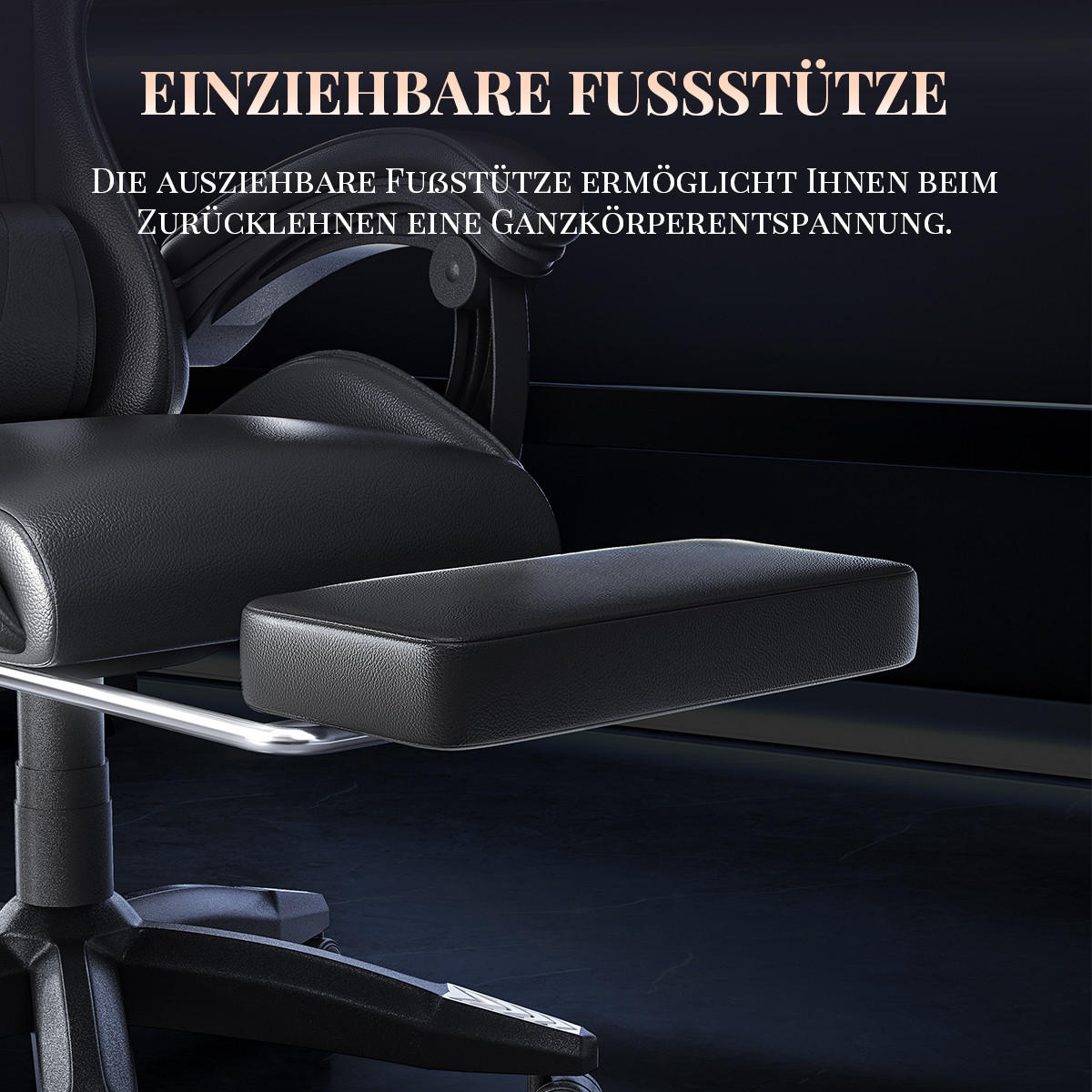 GAMINGSTUHL Schwarz,mit Massage,Fußstütze, Ergonomisch, Verstellbar - Schwarz, Metall (26/59/77cm) - Rattrix