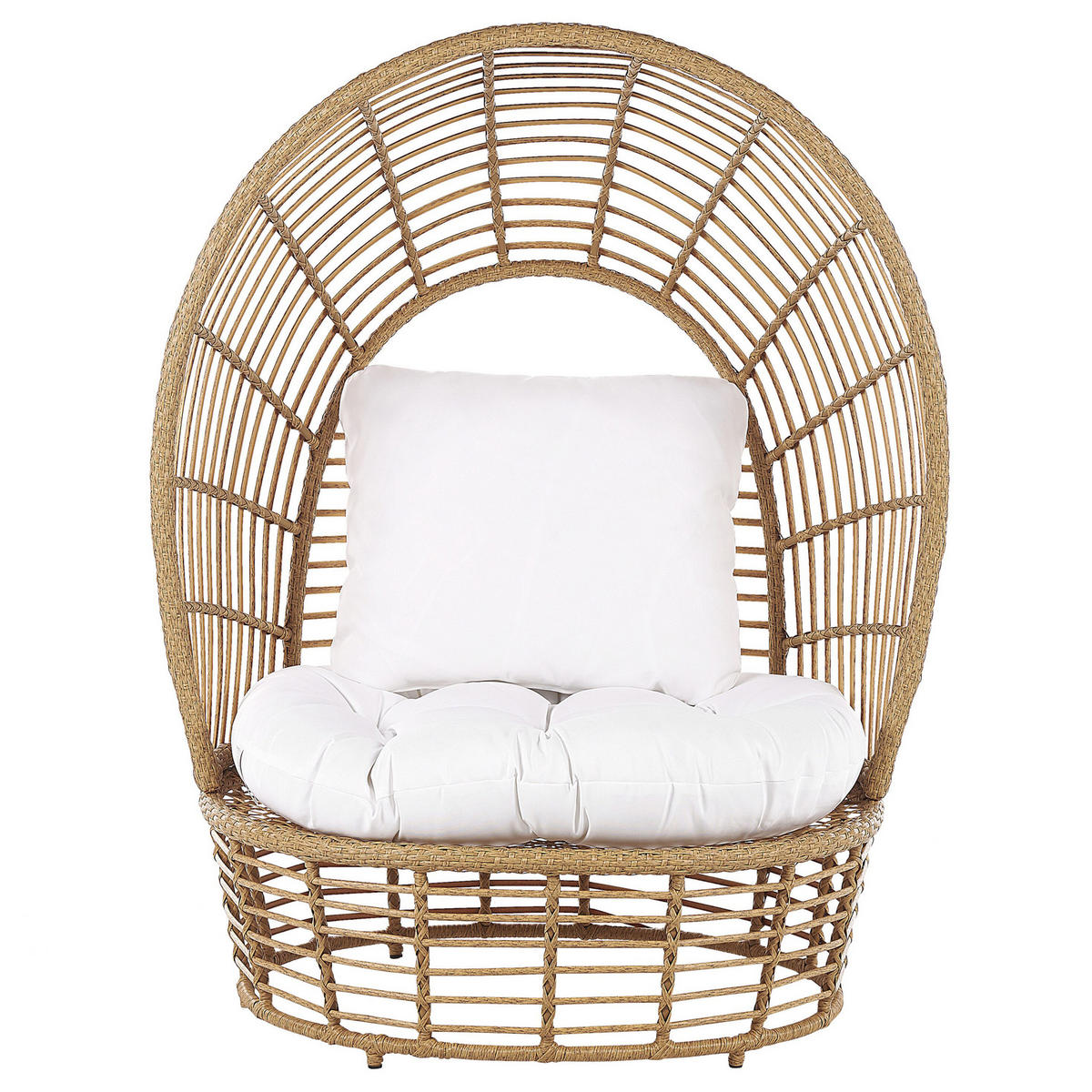 SONNENINSEL Rattan natürlich Kissen weiß Lido - Beige/Weiß, Naturmaterialien (109/150/83cm) - Beliani
