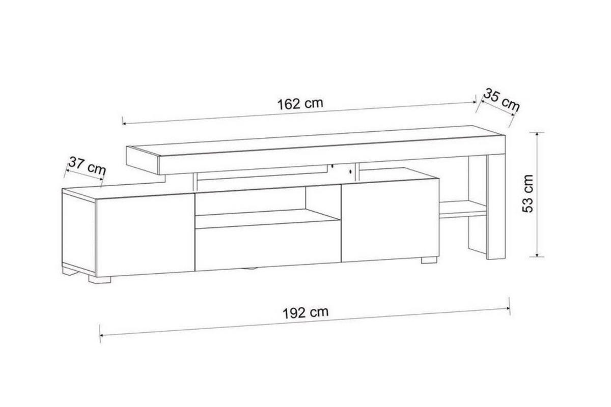 TV-LOWBOARD 192 x53x37cm Schwarz mit LED-Beleuchtung - Schwarz, Holzwerkstoff (192/53/37cm) - Ibonto