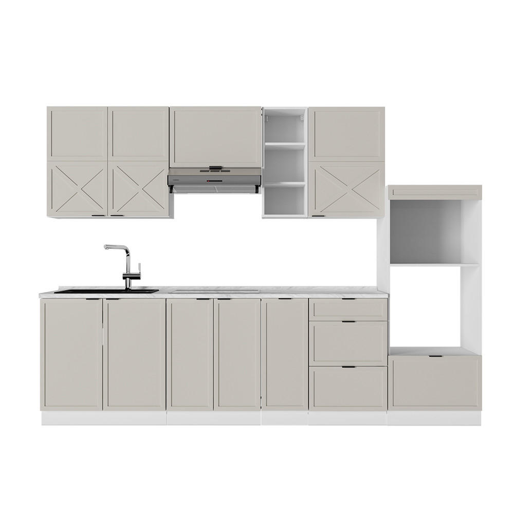 KÜCHENZEILE Fame-Line GrauBeige/Weiß 280 cm, AP Marmor - Weiß/Grau, Holzwerkstoff (280/81.6/60cm) - Vicco