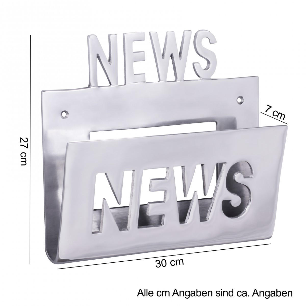 ZEITUNGSHALTER Aluminium Design für die Wand großes Ablagefach 30x27cm - Silberfarben, Metall (30/27/4cm) - KADIMA DESIGN