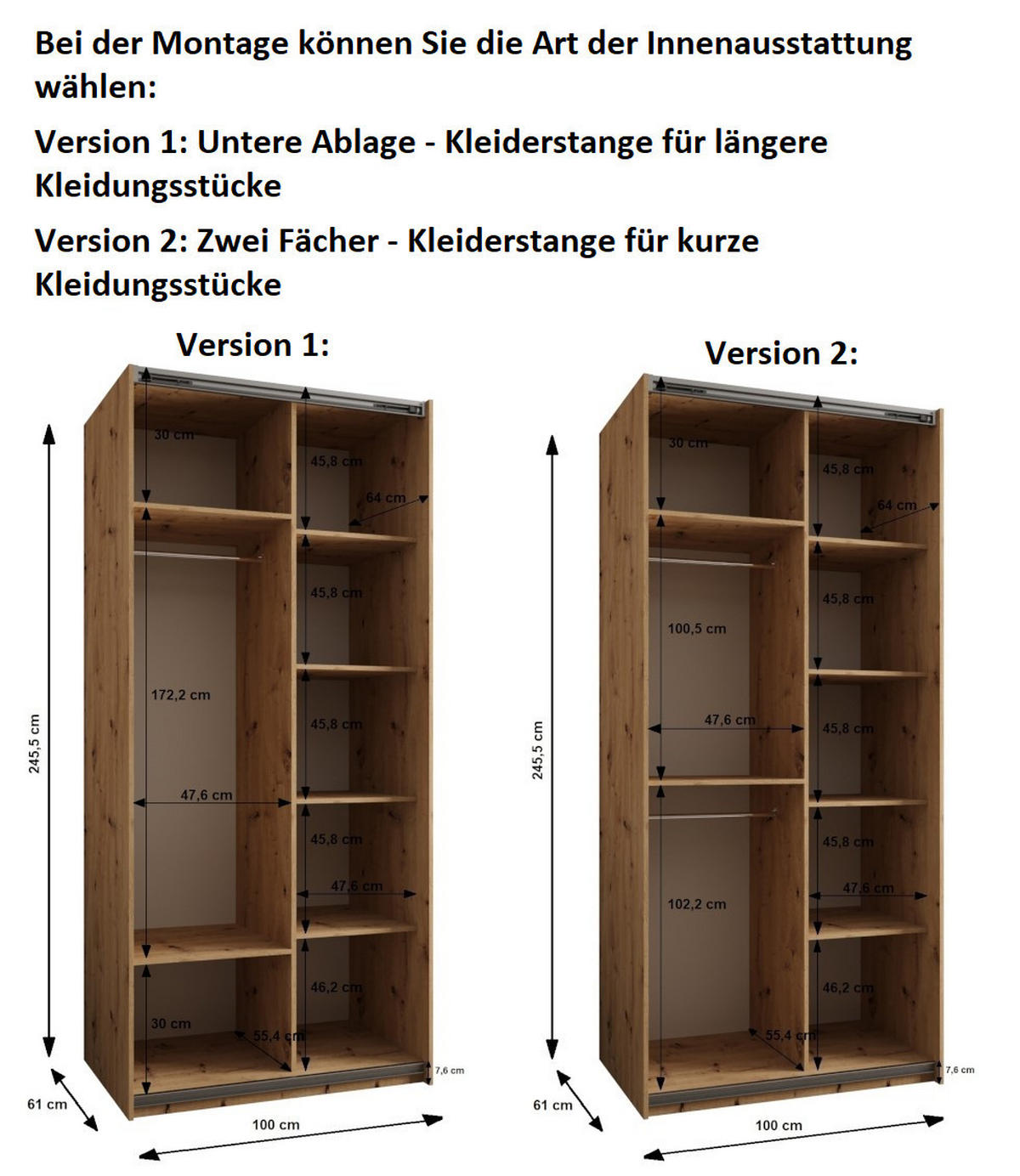 SCHWEBETÜRENSCHRANK 245,5/100/64 2-türig - Kaschmir/Schwarz, Holz/Metall (100/245/64cm) - Abiks Möbel