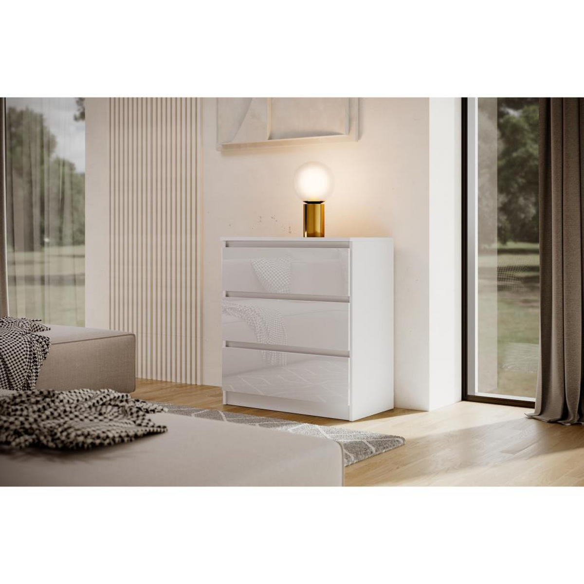 KOMMODE Lemon 70 cm mit drei Schubladen weißglanz - Weiß Hochglanz, Holzwerkstoff (70/78.5/39cm) - Beautysofa