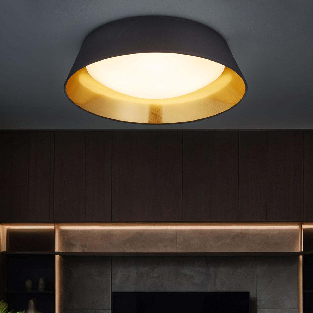 LED DECKENLEUCHTE Ponts Schwarz Gold - Schwarz, Textil (45/45/12cm)