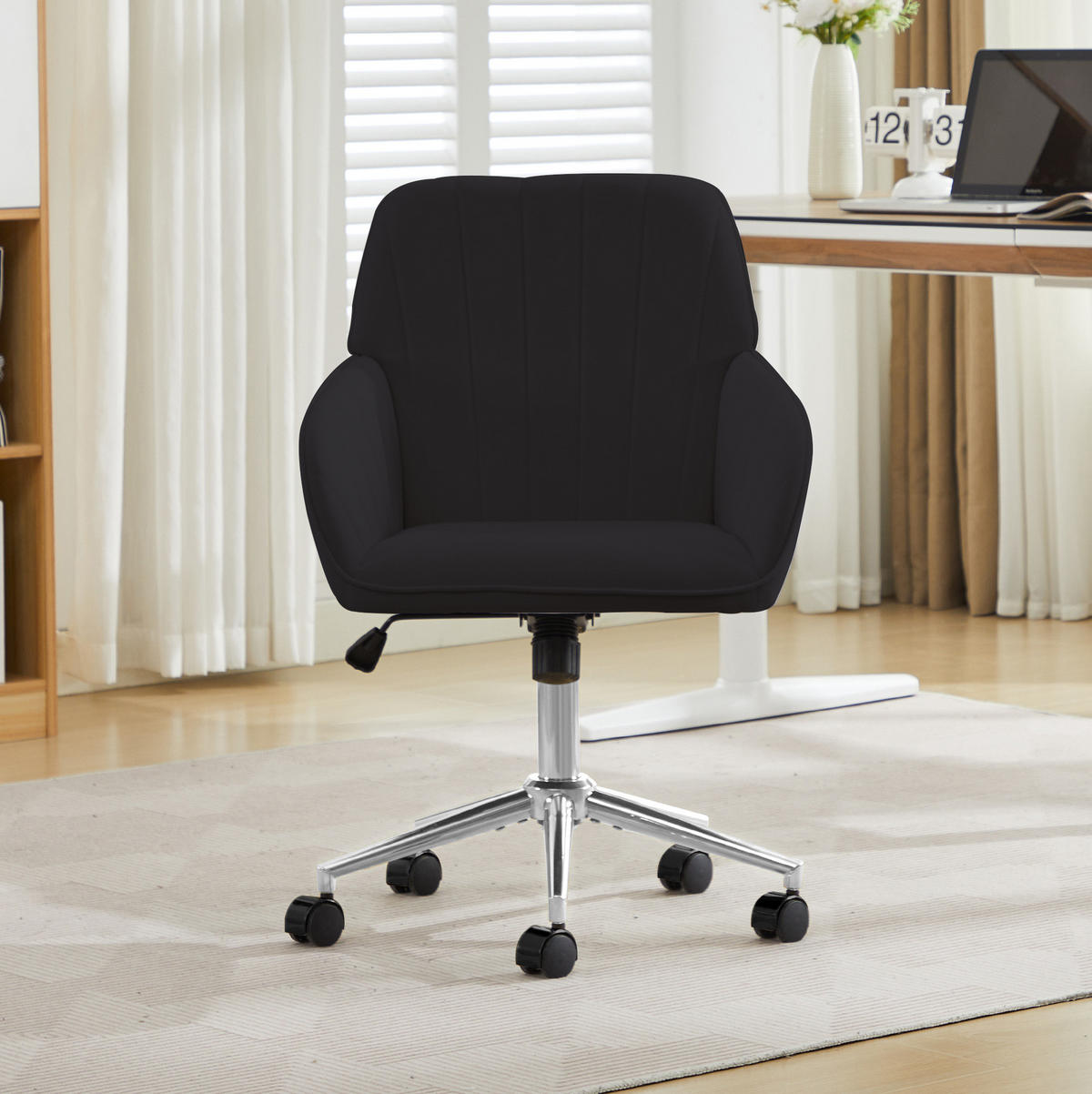DREHSTUHL 62/60/97 cm schwarz aus Samt ergonomisch drehbar - Schwarz, Textil (60/97/62cm) - OKWISH