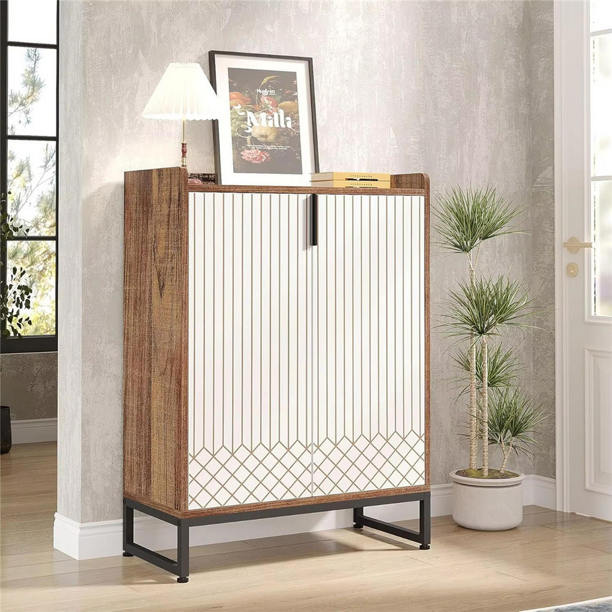 SCHUHSCHRANK, 5-stufig Holz mit Türen Organizer - Naturfarben, Naturmaterialien (75/105/35cm) - Kaket