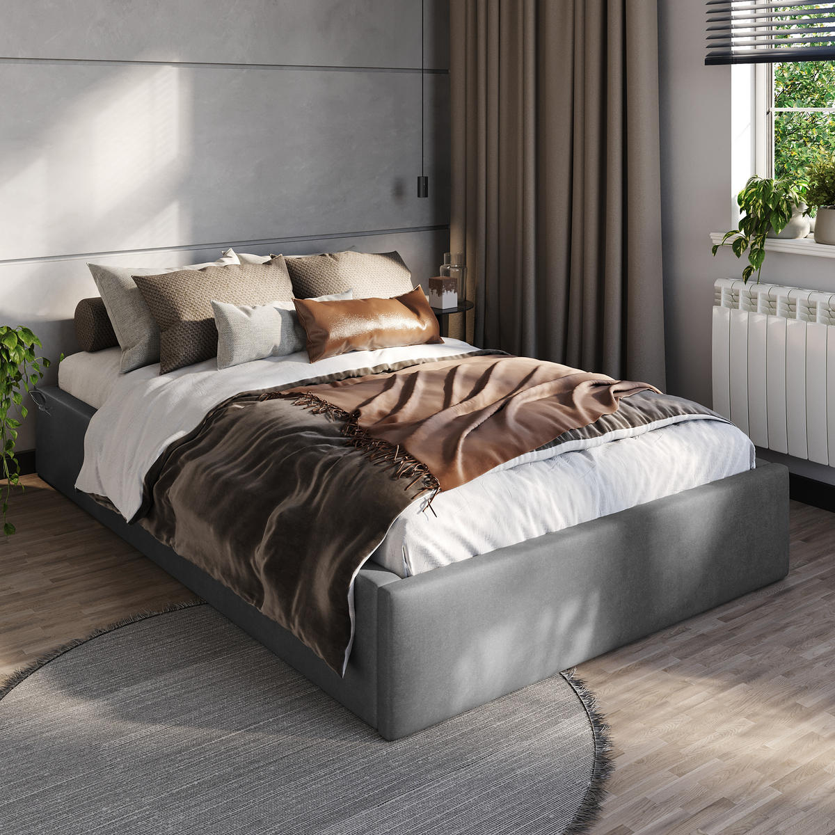 POLSTERBETT 120x200cm Bett mit Stauraum Lattenrost Graphit - Graphitfarben, Holz/Holzwerkstoff (120/200cm) - Muralo