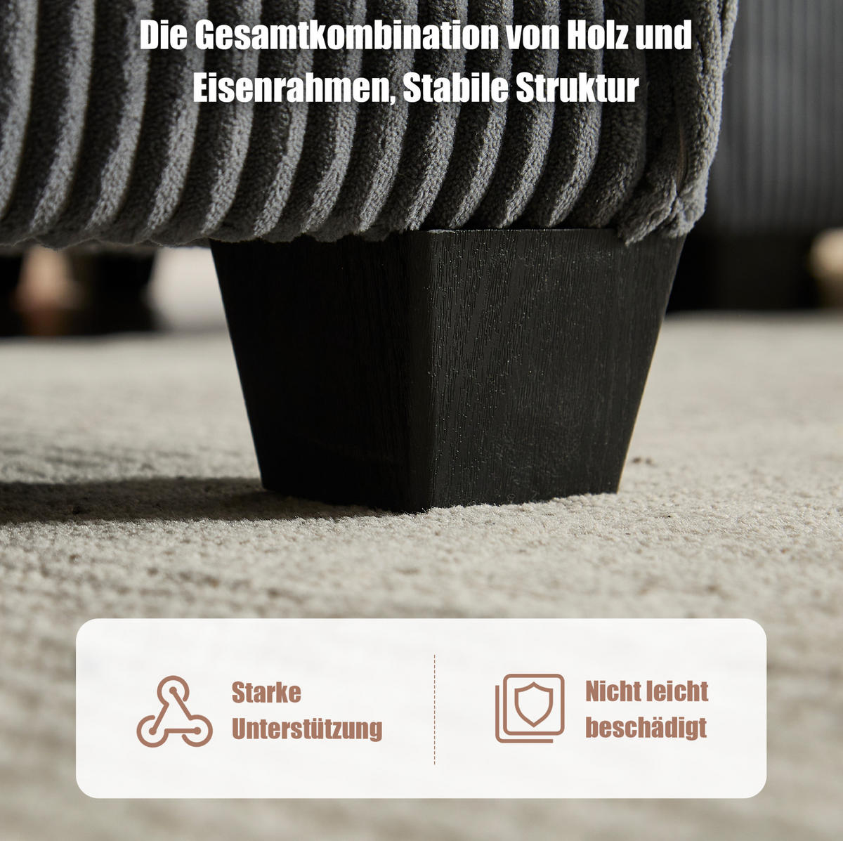 MODULARES 6-Sitzer Sofa Cord flexibel als U-/L-Form und Eckschlafsofa Grau 308/154/82 cm - Grau, Textil (154/308cm) - Redom