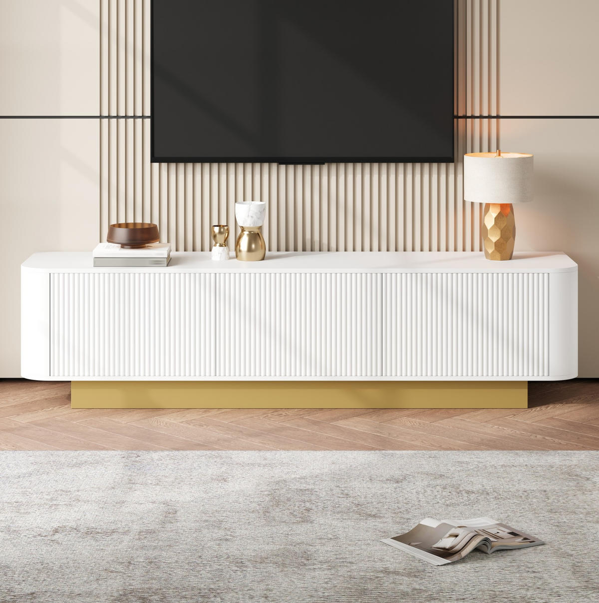 LOWBOARD 170/40,5/47 cm aus MDF und Holzwerkstoff mit Kabelmanagement Weiß - Weiß, Holzwerkstoff (170/47/40.5cm) - Modenvie