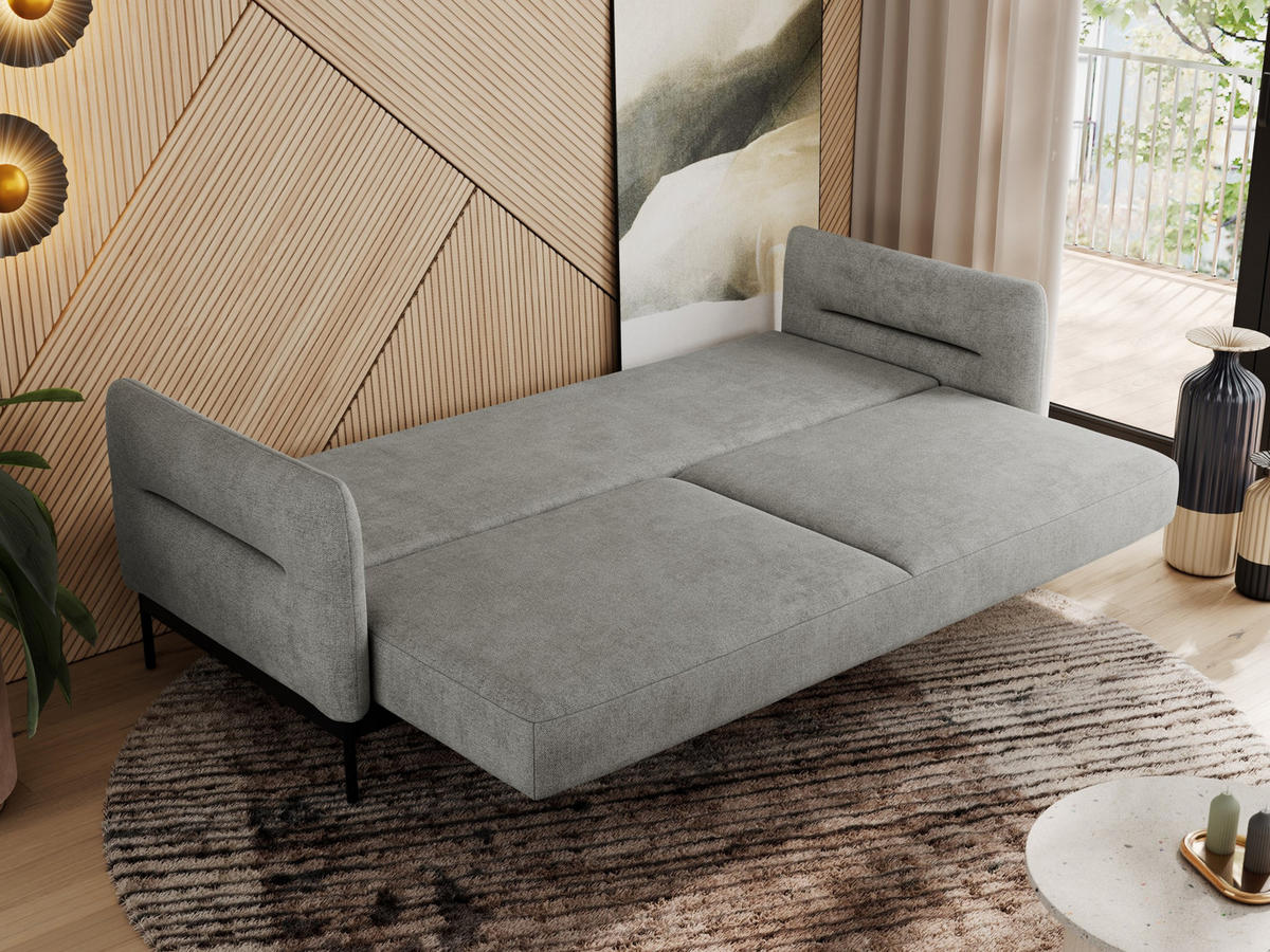 SOFA SALENTO Hellgrau Struktur - Hellgrau/Schwarz, Textil/Metall (221/82/101cm) - MKS