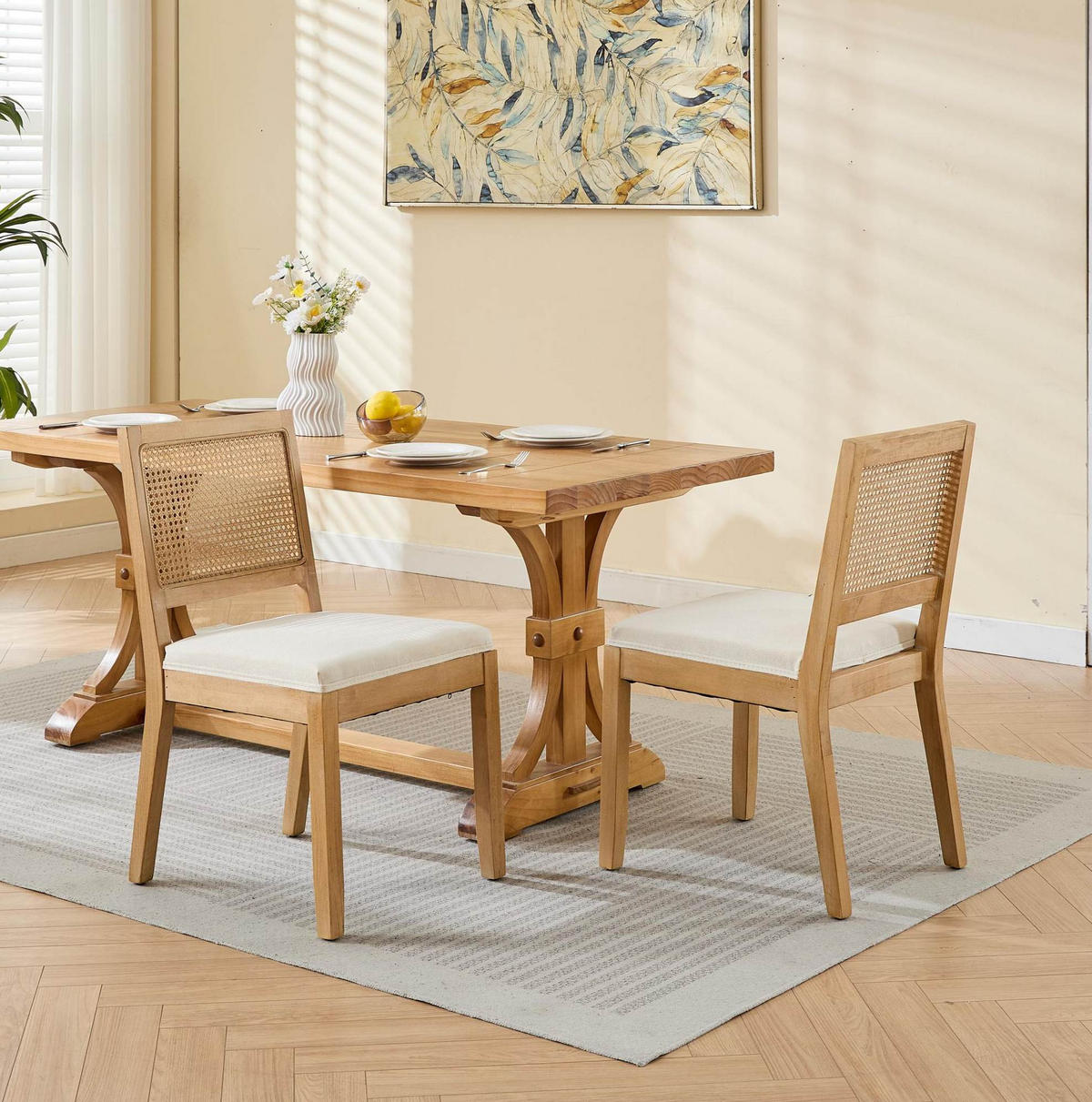 ESSZIMMERSTUHL mit Rattangeflecht Leinen Beige 2er-Set - Beige, Holz (48/86.5/56cm) - Meubliv