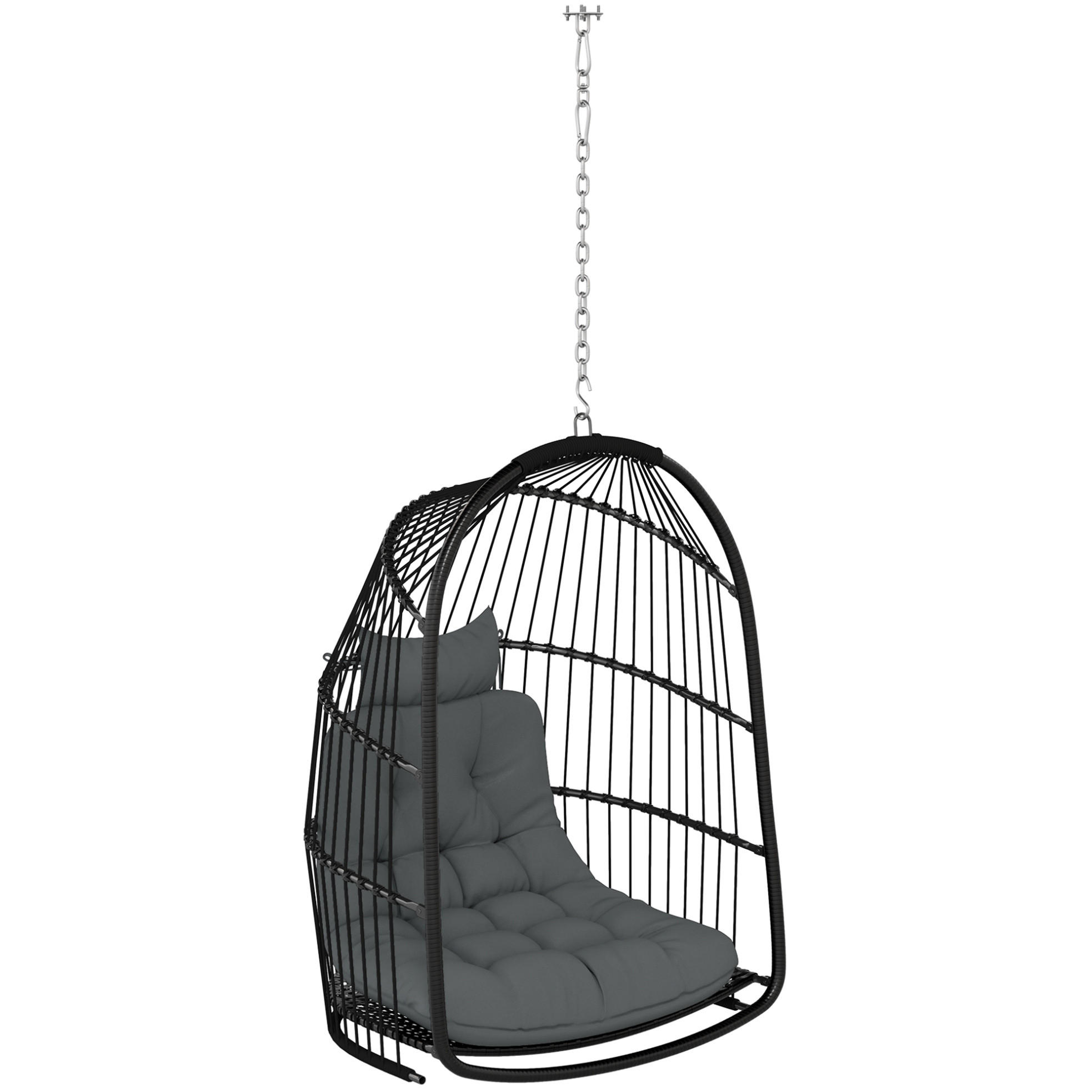 HÄNGESESSEL 74/68/105 cm aus Stahl, faltbar mit Kopfkissen und 360°-Drehhaken, Dunkelgrau - Dunkelgrau, Metall (68/105/74cm) - Redom