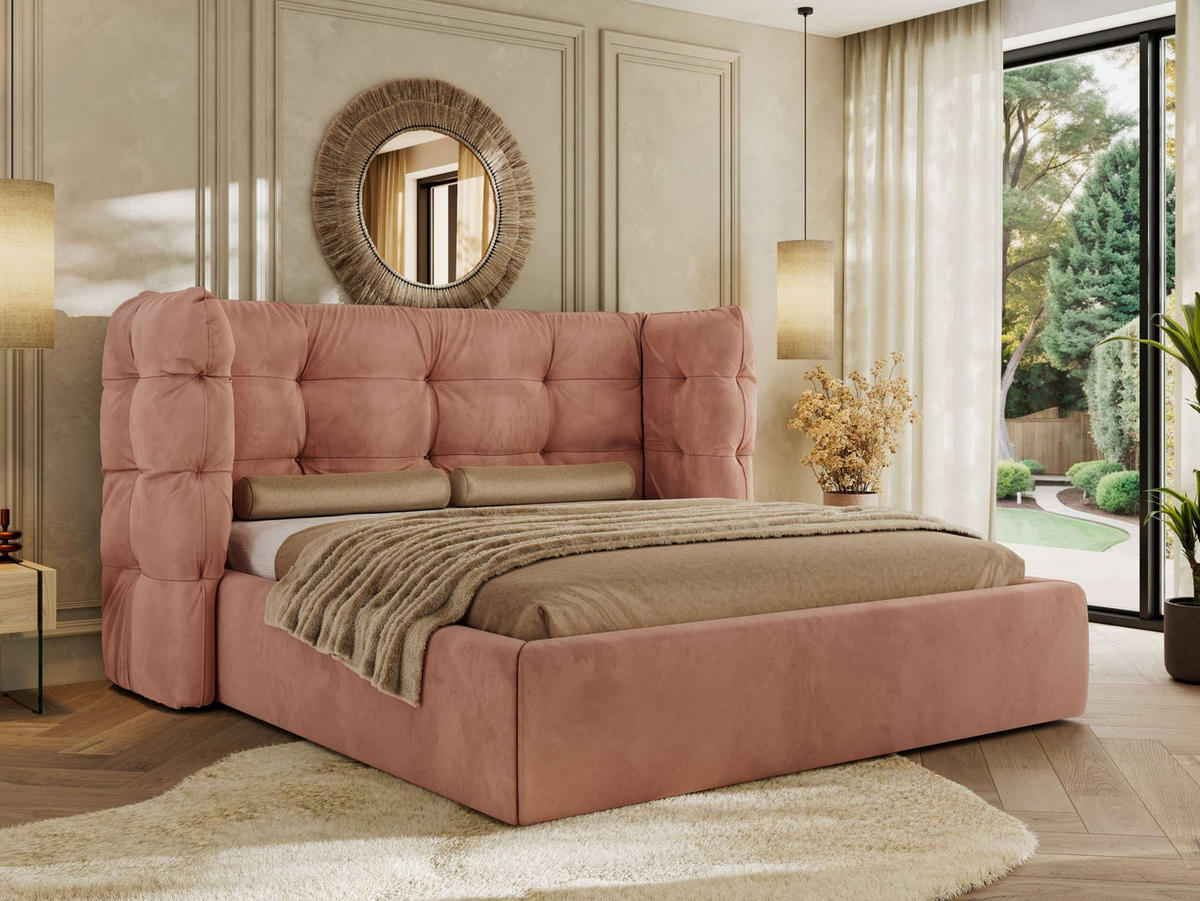 POLSTERBETT FLONELLE CLASSIC 180/200 - Rosa Velvet - Schaum-Matratze - Rosa, Textil (180/200cm) - MKS