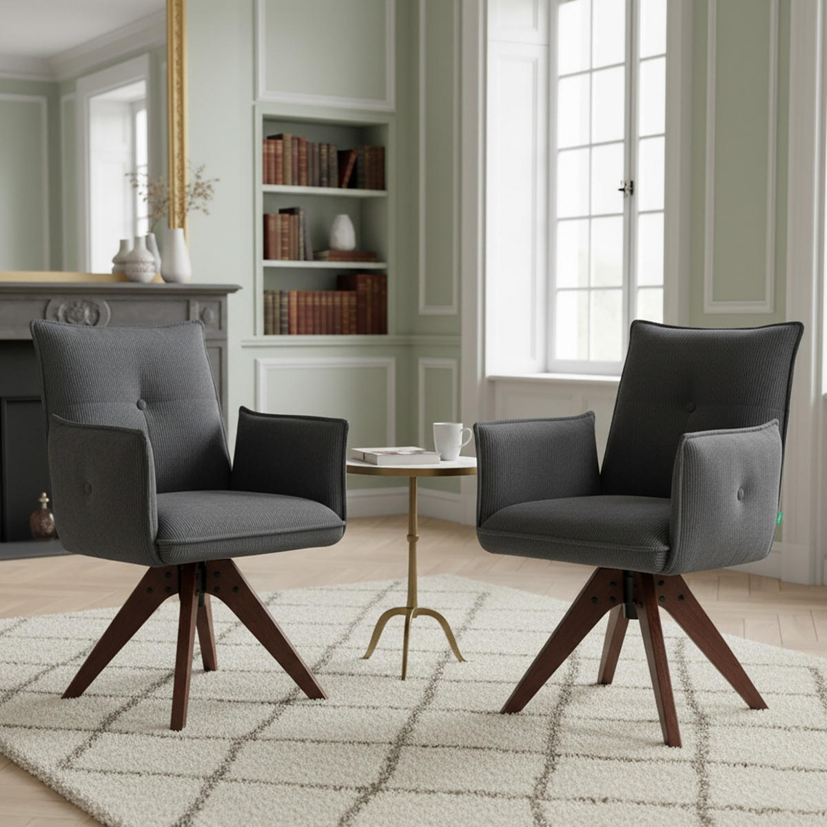 ARMLEHNSTUHL Mika-Emil 2er-Set - Anthrazit/Nussbaumfarben, Eichenholz/Holz (60/88/63cm) - DUBI Möbel