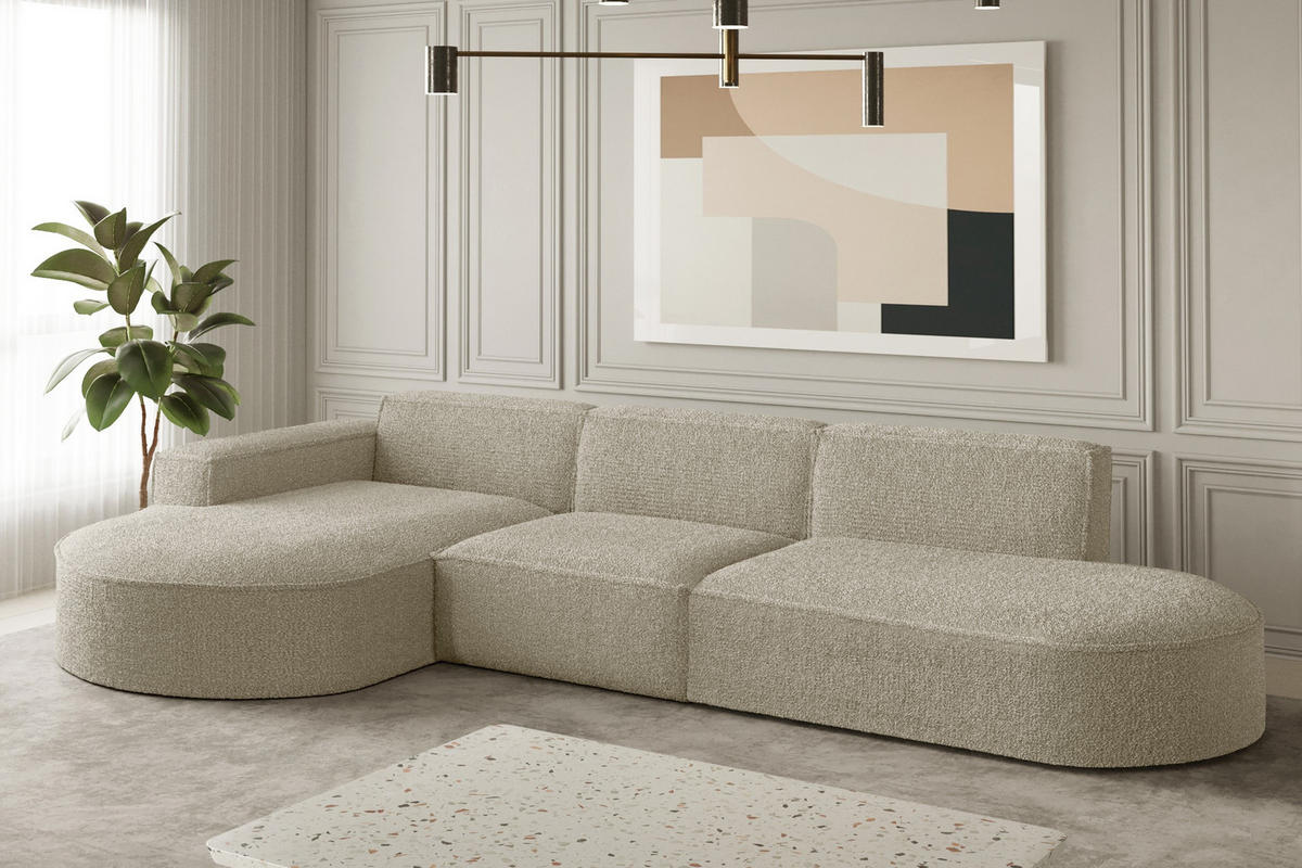 ECKSOFA Designer L-Form MODENA Stoff Loop Beige Links - Beige, Holz (165/296cm) - Kaiser Möbel