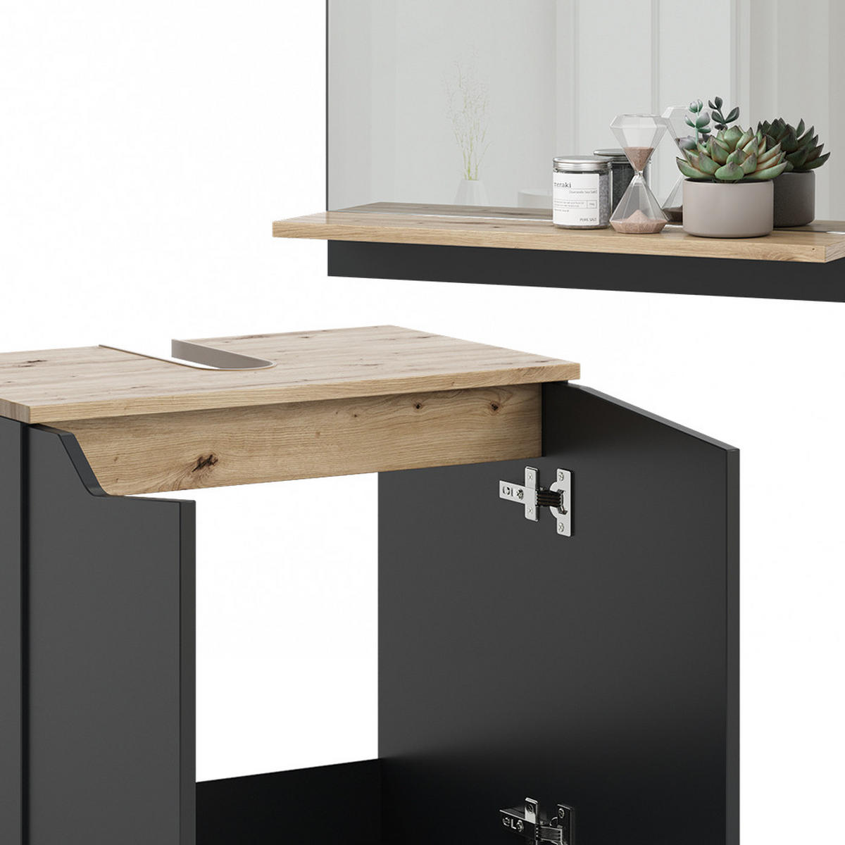 BADMÖBEL-KOMBINATION Marelle Anthrazit 3 Teile, mit Hochschrank - Anthrazit/Eiche Artisan, Holzwerkstoff (60/57/35cm) - Vicco