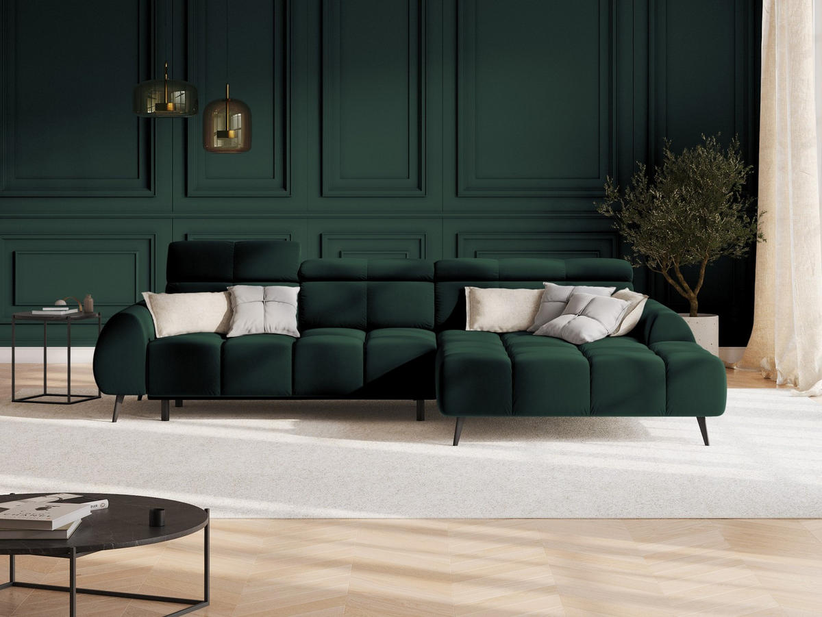 ELEKTRISCHES-ECKSOFA rechts Alyse aus Samt flaschengrün 5 Sitzplätze - Grün, Textil (188/295cm) - Micadoni