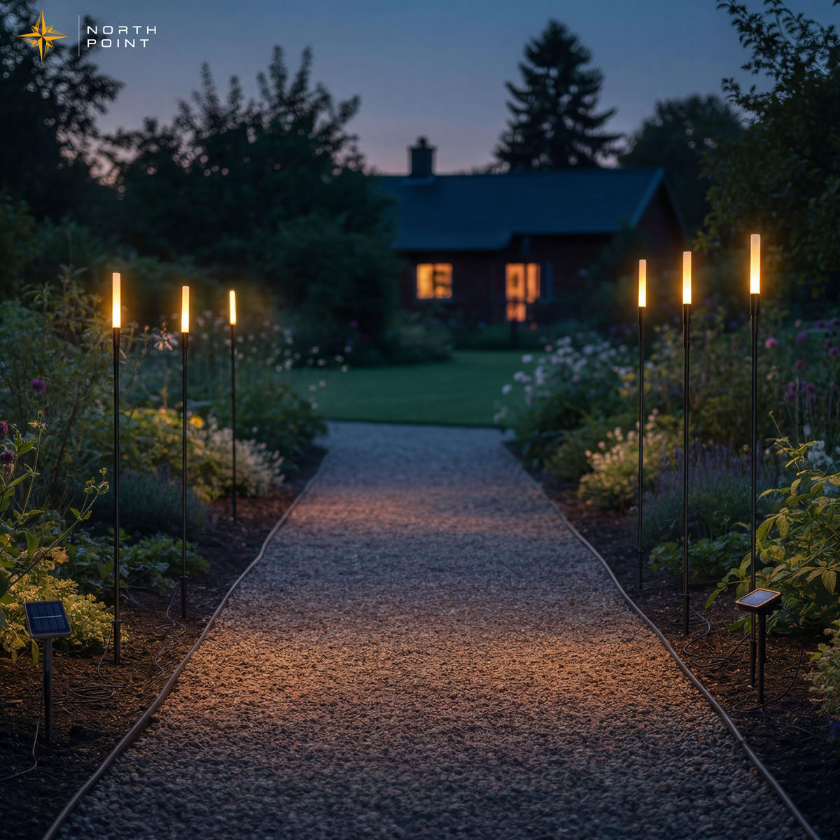 LED-GARTENSTECKER 6er-Set Solarleuchten warmweiß schwarz 121 cm Metall Acryl wetterfest mit Dämmerungssensor Außenbeleuchtung - Schwarz, Kunststoff (3/3/121cm) - Northpoint