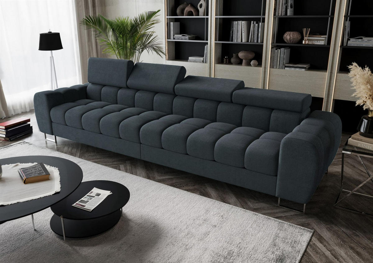 SOFA 4-sitzer Bastien In Stoff Moly - Anthrazit, Holzwerkstoff/Textil (335/95/97cm) - Fun Möbel