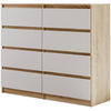KOMMODE Lemon 120 cm mit acht Schubladen eiche Sonoma/weiß - Weiß/Sonoma Eiche, Holzwerkstoff (120/101.5/39cm) - Beautysofa