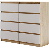 KOMMODE Lemon 120 cm mit acht Schubladen eiche Sonoma/weiß - Weiß/Sonoma Eiche, Holzwerkstoff (120/101.5/39cm) - Beautysofa