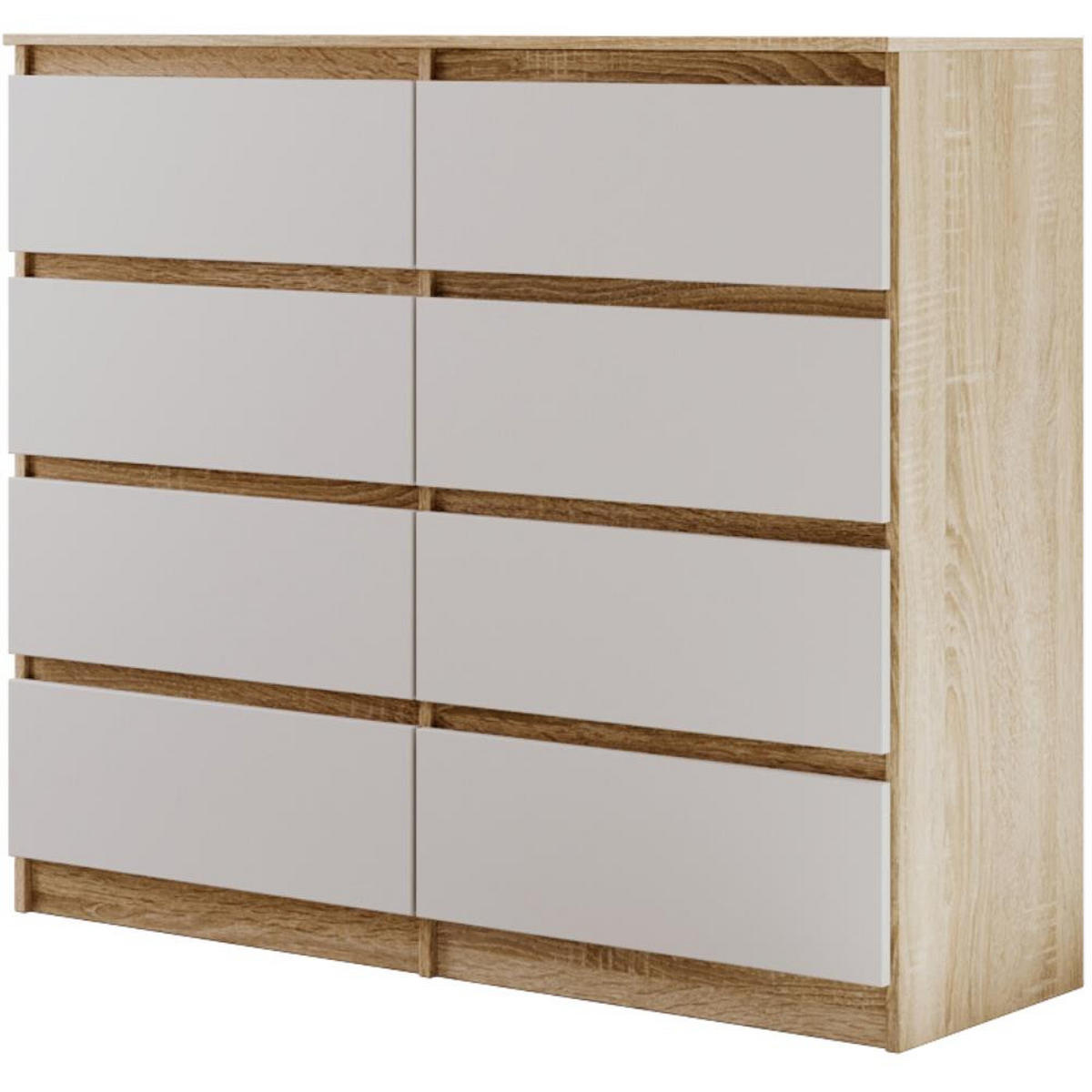 KOMMODE Lemon 120 cm mit acht Schubladen eiche Sonoma/weiß - Weiß/Sonoma Eiche, Holzwerkstoff (120/101.5/39cm) - Beautysofa