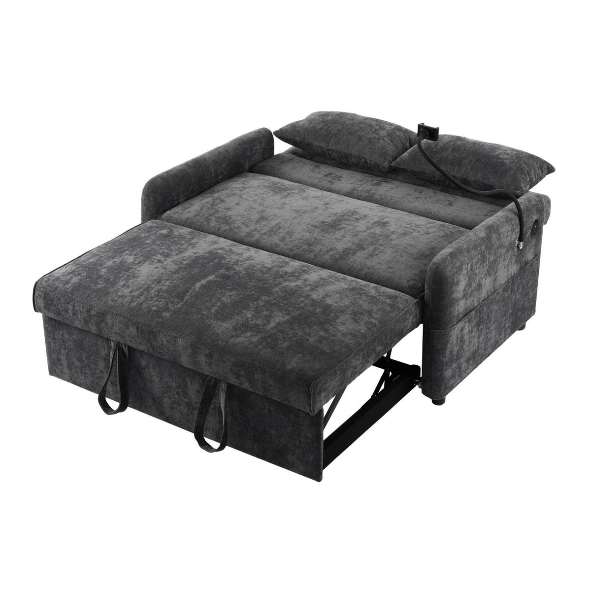 SCHLAFSOFA, Chenille mit USB-Anschluss & 3-fach verstellbarer Rückenlehne, 129/163/81 cm, Grau - Grau, Textil (129/81/163cm) - Redom