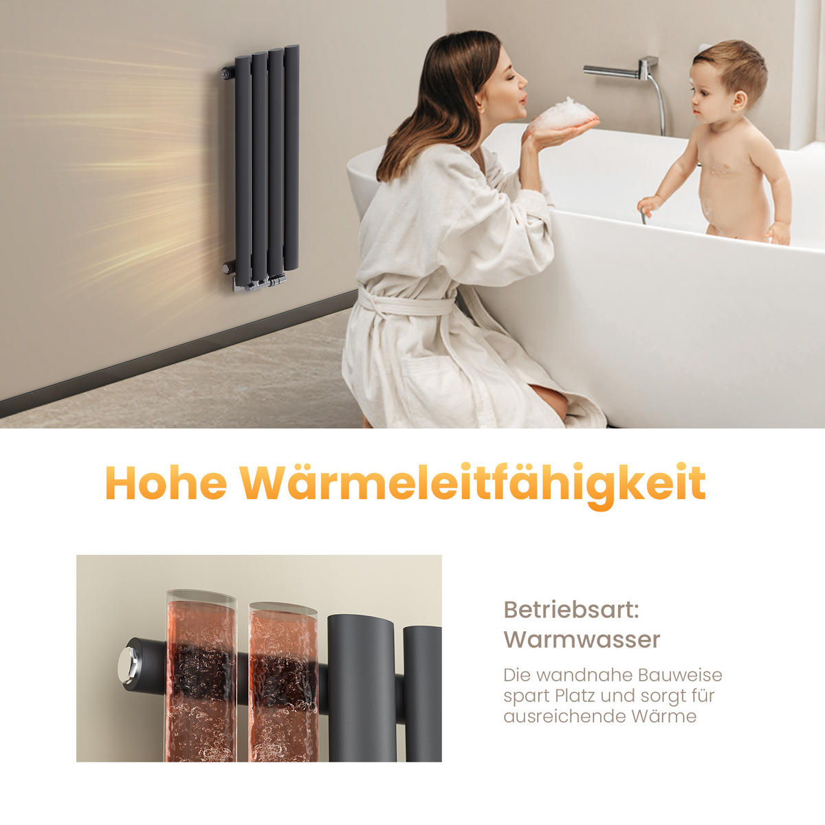 HEIZKÖRPER Doppelrohr vertikal montierbar Anthrazit 24/60/5,8 cm - Anthrazit, Metall (24/60/5.8cm) - EMKE