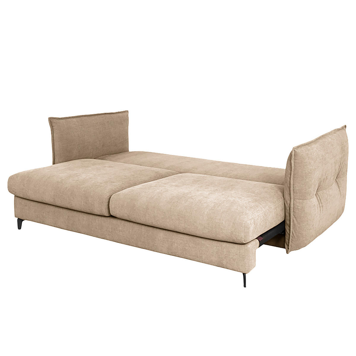 SCHLAFSOFA - Webstoff - Hellbraun/Schwarz, Textil/Metall (256/101/115cm) - home24
