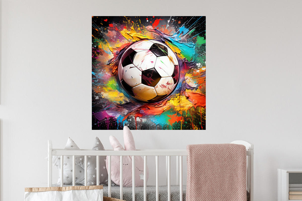 WANDTATTOO Fußball - Farbe - Farben - Schwarz - Weiß 50x50 cm - Weiß, Kunststoff (50/50/0.1cm) - MuchoWow