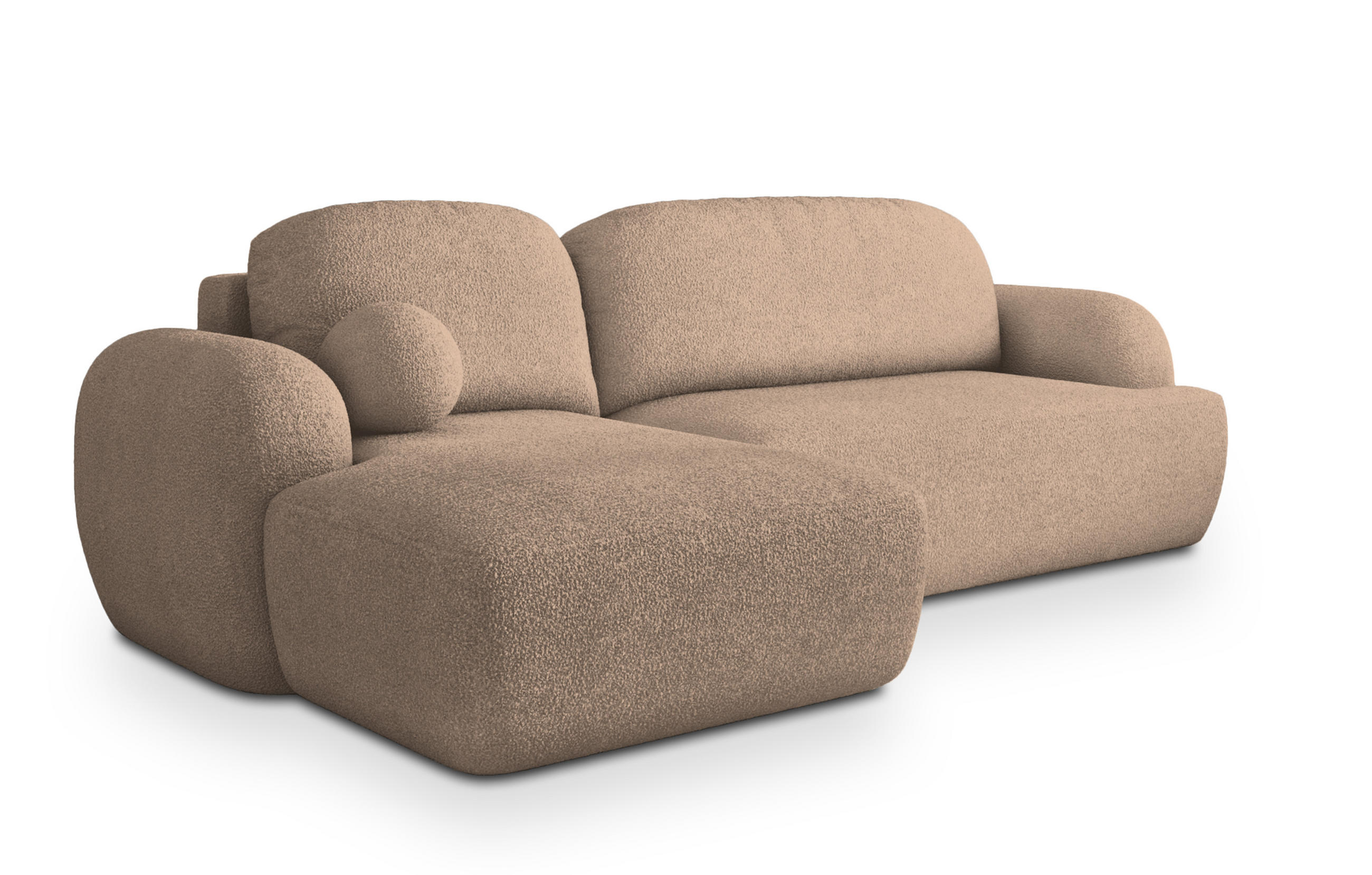 ECKSOFA MODENZA N L-S Beige Boucle-Stoff mit Schlaffunktion - Beige, Holz (266/148cm) - MASSENO