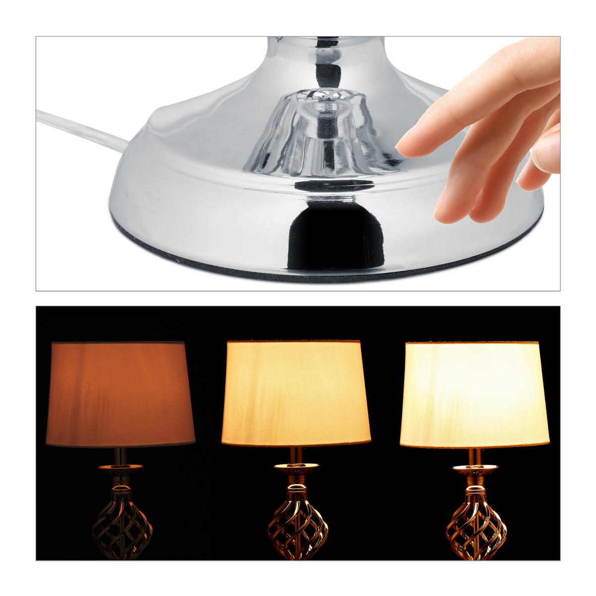 TISCHLAMPE - Silberfarben, Kunststoff/Textil (25/25/43.5cm) - Relaxdays