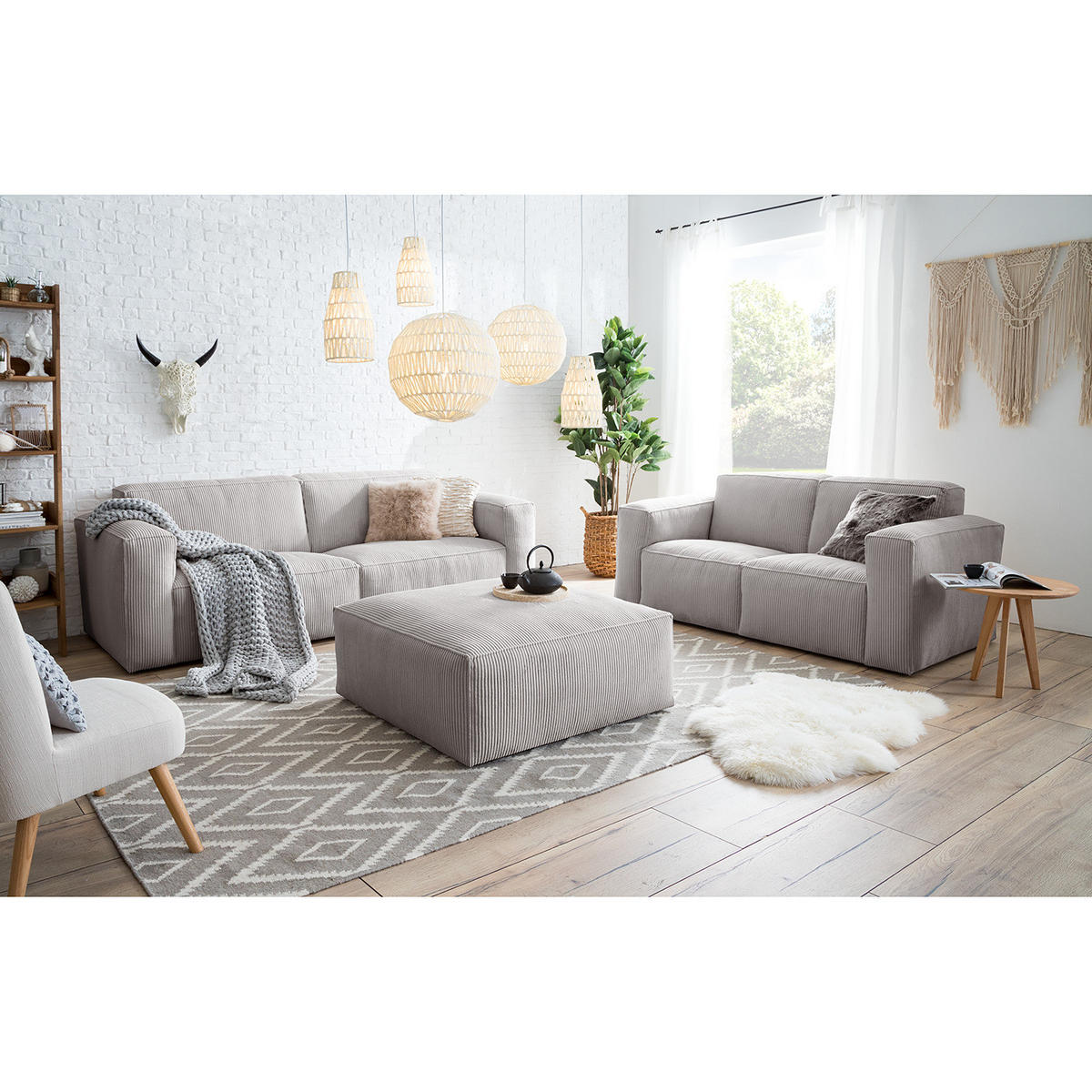 3-SITZER SOFA - Hellgrau, Textil (240/75/96cm) - home24