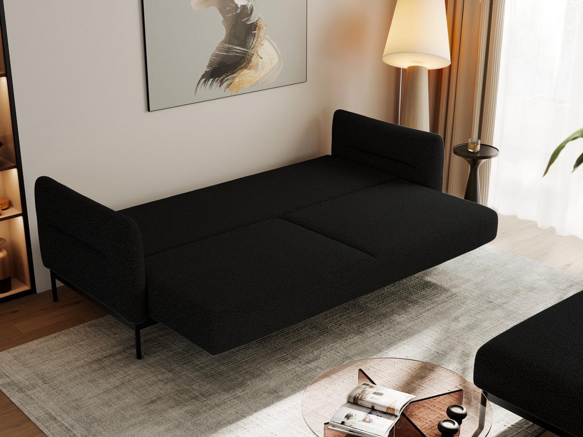 SCHLAFSOFA SALENTO Schwarz Boucle - Schwarz, Textil/Metall (221/82/193cm) - MKS
