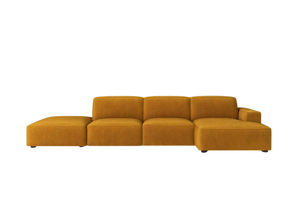 ECKSOFA Cursal L-Form, Stoff Salvador, Gelb + Hocker, Rechts - Gelb, Holz (341/166cm) - Kaiser Möbel