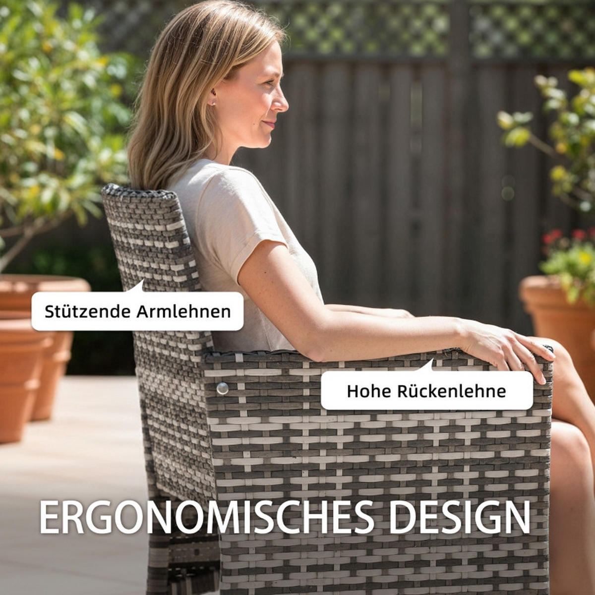 GARTENSTUHL 2er Set Polyrattan Kissen Stahlrahmen grau - Grau, Naturmaterialien (62/87/58cm) - LEBENLANG